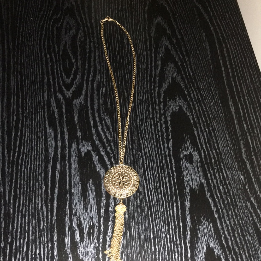 Long gold tassel necklace